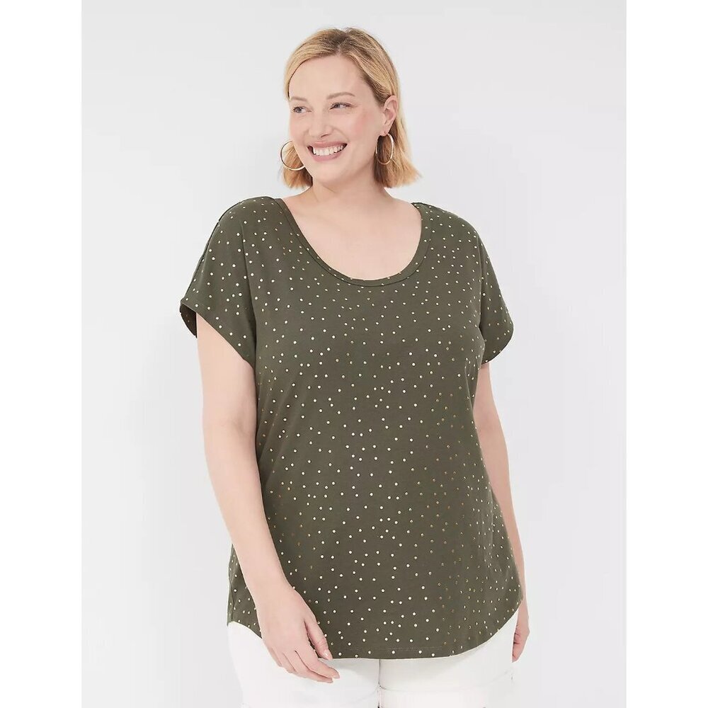 Lane Bryant Womens Plus Size 22/24 Shimmer Foil Dot Strappy-Back Tee Green 836
